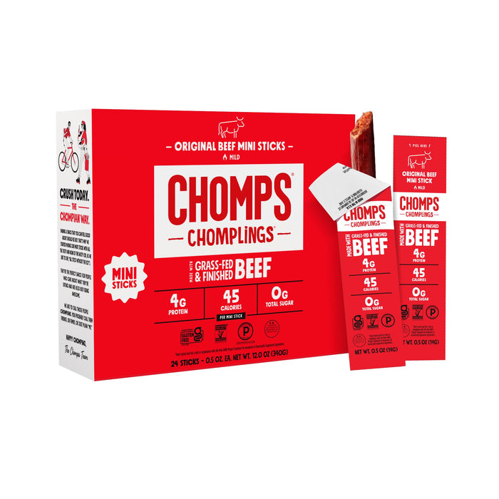 Chomps Original Beef Chomplings, Grass-Fed & Finished, 24ct, Protein Snack