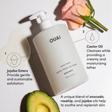 OUAI Hand Wash - Moisturizing Hand Soap with Jojoba, Avocado, & Rose Hip Oil for Replenished Skin - Gentle Exfoliating Bathroom + Kitchen Hand Soap (16 Fl Oz)