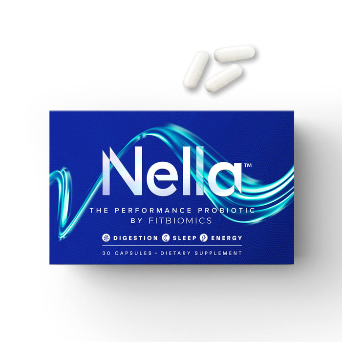 FITBIOMICS Nella Gut Health Supplements for Women & Men (30 Capsules), Energy Boosting Probiotics for Digestive Health, 3 Strains, Daily Probiotic Pills, Supports Workout & Recovery