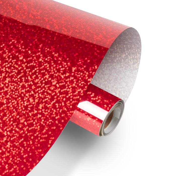 HTVRONT Holographic Glitter Permanent Vinyl for Cricut, 12" x 10ft Sparkle Red Permanent Adhesive Vinyl, Easy to Weed & Transfer Christmas Glitter Vinyl Roll for Cricut, Crafts, Silhouette, Decal