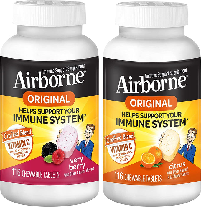 Airborne 1000mg Vitamin C Chewable Tablets Citrus & Very Berry Flavor (Combo Flavor (Pack of 2))