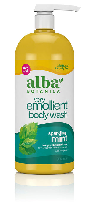 Alba Botanica Very Emollient Body Wash, Sparkling Mint, 32 Oz