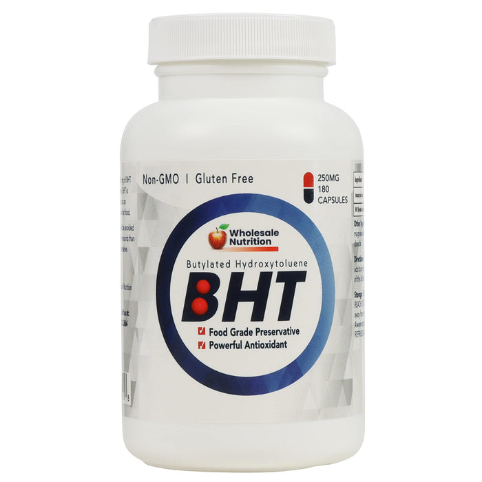 Wholesale Nutrition BHT Capsules - 250mg, 180 Caps (6 Month Supply), Antioxidant & Preservative, Non-GMO, Gluten-Free, 100% Made in The USA