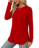 XIEERDUO Long Sleeve Shirts for Women Round Neck Christmas Red Tunic Tops to Wear with Leggings Side Split L