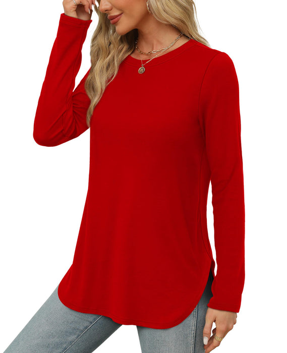 XIEERDUO Long Sleeve Shirts for Women Christmas Red Crewneck Tunic Tops to Wear with Leggings Dressy Casual M