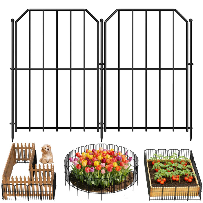Goovilla Garden Fence, Total 10ft(L) x 24in(H) Garden Fencing Animal Barrier, 10 Pcs Rustproof Metal Wire No Dig Fence Panels, Black Decorative Garden Fences and Borders for Dogs, Flower Bed, Patio