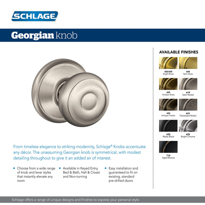 Schlage F40 GEO 622 Georgian Door Knob, Bed & Bath Privacy Lock, Matte Black