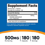 Nutricost Gotu Kola 500 MG, 180 Capsules - Vegetarian Capsules, Gluten Free, Non-GMO