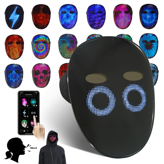 MOYACA Led Mask with Voice Recognition Gesture Sensing, Light up Shining Mask with Programmable App Customize Patterns, Lighted Glowing Mask for Halloween Xmas Costume Party