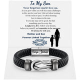 QWNHONEY Gifts for Son Bracelet for Son from Mom forever Linked Together Bracelet Birthday Christmas Anniversary Bracelet Idea Mens Black Braided Cuff Bracelet 8.5 Inches