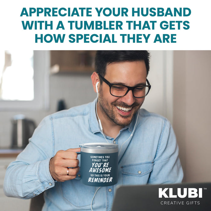 KLUBI Mens Birthday Gift Ideas - Sometimes You Forget You're Awesome 14oz Navy Coffee Mugs for Men Christmas Gifts Thank You Gifts for Men Gifts for Birthday Gifts for Men Unique Gifts for Men Over 50