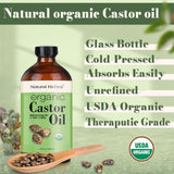 Natural Riches Organic Castor Oil Cold pressed Glass Bottle USDA certified for Dry Skin Hair Loss Dandruff Thicker Hair - Moisturizes heals Scalp Skin Thicker Eyelashes Eyebrows 8 fl oz