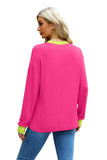 WIHOLL Christmas Shirts for Women Casual Long Sleeve Tunic Tops Color Block Sweatshirt Hot Pink L