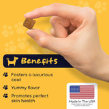 Dog Fish Oil Supplements - 180 Delicious Chew Treats - Omega 3 Rich Salmon Oil, EPA, DHA, Biotin, and Vitamin E for Healthier, Shinier, Skin, Coat and Fur, Helps Skin Allergies