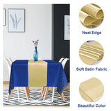 12Pack Disposable Plastic Tablecloths and Satin Table Runner Set Blue and Gold Dot Tablecloth Gold Satin Table Runner for Wedding Birthday Baby Shower Anniversary Christmas New Year Party Decorations