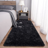 Fosirug Rugs for Bedroom 2x6 Feet Runner Rug for Living Room Ultra Soft Shaggy Carpet for Christmas Home Decor High Pile Fluffy Mat Faux Fur Rug for Bedside Nursery Kids Room College Drom, Black