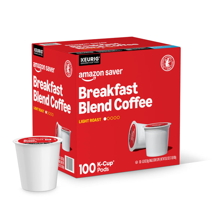 Amazon Saver Light Roast Coffee Pods, Breakfast Blend, Compatible with Keurig 2.0 K-Cup Brewers, 100 Count (Previously Happy Belly)