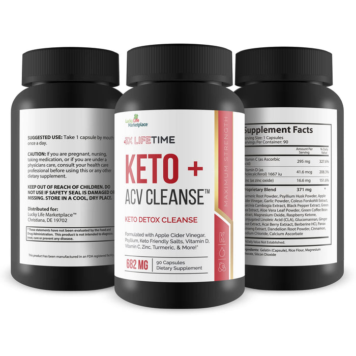 3X Lifetime Keto + ACV Cleanse - Keto Detox Cleanse for Full Body Cleansing - 90 Day Supply - Help Reduce Belly Bloat w/Psyllium Digestive Support - Promote Energy & Focus - Keto Detox Cleanser