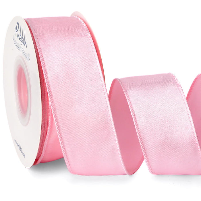 Ribbli Light Pink Satin Wired Ribbon 1.5 Inch Pink Christmas Ribbon for Gift Wrapping Wreaths Garland Tree Decoration Crafts Home Decor-Continous 20 Yards