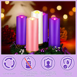 Tioncy 12 Inch Christmas Advent Wreath Candle Holder with 5 Candles Remote Control Purple Ribbon Christmas Wreath Advent Candle Holder Centerpiece Decoration with Berries(Trendy, 8 x 3 x 3 in)