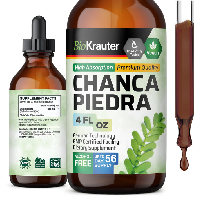 BIO KRAUTER Chanca Piedra Tincture - Natural Kidney Health Support Liquid - Organic Chanca Piedra Stone Breaker & Gallbladder Cleanse Formula - Vegan, Alcohol & Sugar Free Drops - 4 oz