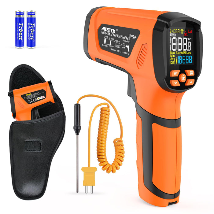 MESTEK Infrared Thermometer Temperature Gun, -40℉~2912℉, High Temp Infrared Thermometer with Color LCD, Non-Contact Pyrometer 50:1 Laser Thermometer Gun for Industrial HVAC Forge Metal Smelting