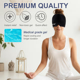 Migraine Relief Gel Ice Head Wrap, Hot and Cold Therapy Headache Relief Hat, Migraine Cap for Puffy Eyes, Headache Eyes Mask for Sinus, Tension and Stress Relief (Black & Blue)