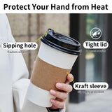 YEEHAW 16 oz 100 Pack Disposable Paper Coffee Cups with Lids & Sleeves, To Go Hot Cups for Coffee, Hot Beverage Drinking Cup, Ideal for Cafes, Bistros