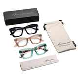 AMOMOMA 3 Pack Trendy Oversized Blue Light Stylish Readers for Women,Retro Square Cute Sturdy Computer Womens Reading Glasses AM6042 Black+Brown+Green 0.00