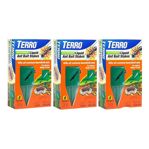 Terro T1812 Outdoor Liquid Ant Killer Bait Stakes - 8 Count (0.25 oz each) (3 pack)