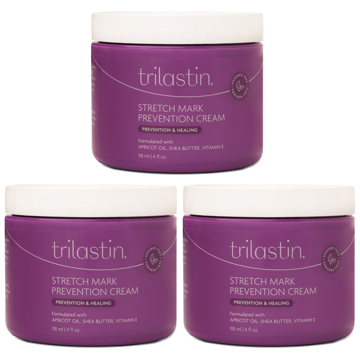 TriLASTIN Maternity Stretch Mark Prevention Cream (4oz) | Hypoallergenic and Paraben-Free | Pregnancy Must Haves | Stretch Mark Cream for Pregnancy | Scar and Stretch Mark Remover Cream (3 Pack)