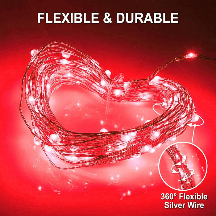 JMEXSUSS 2 Pack Red Solar Halloween Lights, Total 66FT 200 LED Solar Fairy Lights Outdoor, Waterproof Red Solar String Lights for Outside Christmas Tree Party Patio Decorations