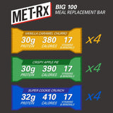 MET-Rx Big 100 Colossal Protein Bars, Healthy Meal Replacement Snack, 12 Count Variety Pack - 4 Super Cookie Crunch, 12 Crispy Apple Pie, 12 Vanilla Caramel Churro