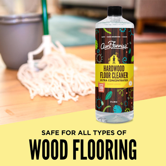 Aunt Fannie's Ultra Concentrated Hardwood Floor Cleaner, Vinegar-Free Plant Based Hardwood Floor Cleaner for Mopping, Bright Lemon Scent, 32 oz. (Pack of 3), Packaging May Vary