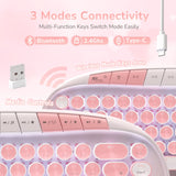 RK ROYAL KLUDGE RK838 Pink Wireless Keyboard, Retro Typewriter Keyboard BT/2.4G/Wired Mode, 75% RGB Hot Swappable Gaming Keyboard with Round Keys 10 Buttons, Pink Switches