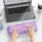 iRoboosta 75% Typewriter Style Mechanical Gaming Keyboard, White Backlit Light Up Keyboard with Pink Switch, Retro Round Punk Keycap 84 Keys Cute Wired Purple Keyboard (84 Purple)