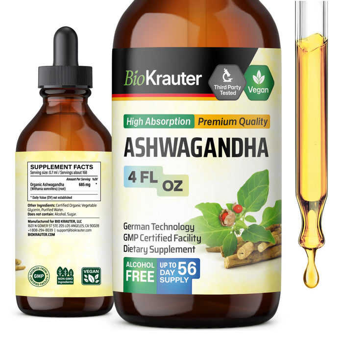MAUWE HERBS Organic Ashwagandha Liquid Drops - Ashwagandha Supplements for Stress Response - Ashwagandha Root Liquid Extract - Vegan Mood Support Ashwagandha Tincture 4 Fl.Oz.