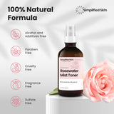 Rose Water Spray for Face & Hair - 100% Natural Organic Face Toner - Alcohol-Free Makeup Remover - Anti-Aging Self Care Beauty Mist - Face Care - Hydrating Rosewater by Simplified Skin (4 oz) - 2 Pack