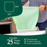 CLEANOMIC Compostable* Trash Bags with Drawstring (13 Gallon, 25 Units, Tall), BPI Certified For Kitchen Compost