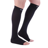 Doc Miller, Open Toe Compression Socks, 8-15 mmHg, Toeless, Support Circulation, Shin Splints, Calf Recovery, Varicose Veins, Knee High, Medical Grade, Black Socks, X-Large Size for Men & Women, Pair