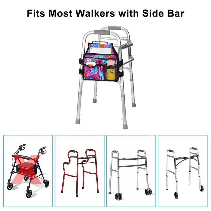 supregear Side Walker Bag, Walker Accessories Bag w/Cup Holder, Folding Walker Basket Waterproof Walker Organizer Caddy Pouch for Most Walker with Side Bar for Seniors, Elderly, Double Sided