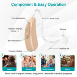 Lentorgi Rechargeable Hearing Aids for Seniors with Noise Cancelling, BTE Hearing Aids for People with Mild Moderate Severe Hearing Loss, Dual Microphone, Comfortable Fit - Beige