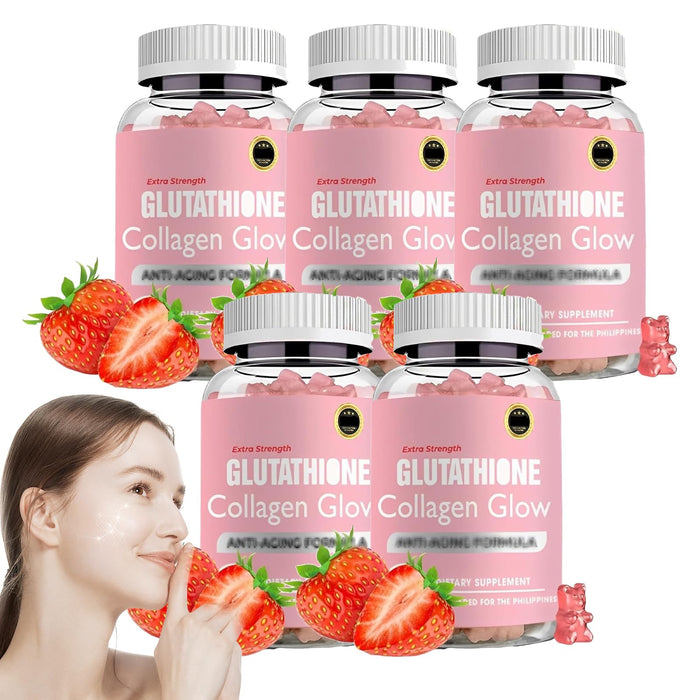 Fyins Glutathione Collagen Glow Gummies, Glutathione Collagen Gummies for Women, Glow Beauty Collagen Gummies for Dark Spot, Korean Organic Collagen Gummies for Skin Care Anti-Aging (5 bottles)