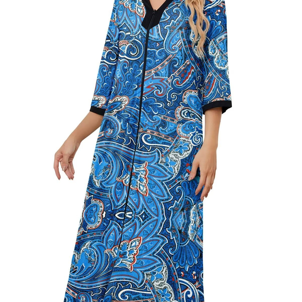 XMMSWDLA Women Robes Zipper Front Nightgown Half Sleeve House Dress Full Length Housecoat With Pockets Loungewear Silk Pajamas For Women D38074ff E391 4351 B4d5 A1c08698a50a.f51fe1a9cf08af37eadf904ffedce5aa