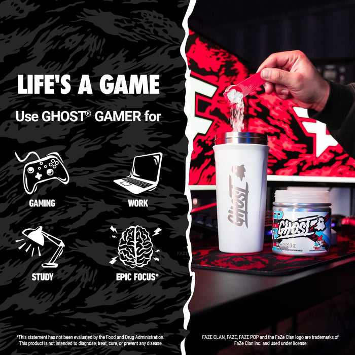 GHOST Gamer x Faze Clan (Faze Pop) - Energy and Focus Support Product, 40 Servings - Nootropics & Natural Caffeine for Attention, Accuracy & Reaction Time - Sugar & Gluten-Free, Vegan Friendly