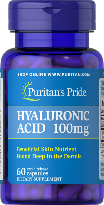 Puritans Pride Hyaluronic Acid 100 mg Capsules, 60 Count