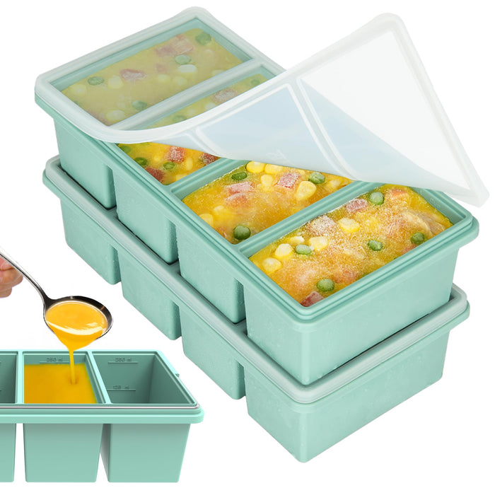 1 Cup Silicone Freezer Trays with Lids, 2 Pack Soup Molds for Meal Prep
