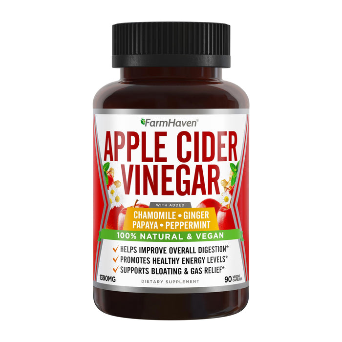 Apple Cider Vinegar Capsules With Ginger, Papaya & Chamomile | 1390mg | Improves Digestion, Energy, Immunity | Soothes Gas & Bloating Issues | Like With Mother | Non-GMO & 100% Natural | 90 Capsules