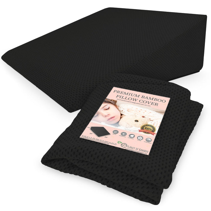 PLANETOFBAMBOO 100% Bamboo Fiber top Layer Replacement Wedge Pillow Cover (24 x 24 x 10) with Zipper - Sweat-Absorbent, Moisture-Wicking, Odor-Free Wedge Pillow Case (Black)