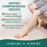 2 Pairs Copper Compression Socks Toe Open Leg Support Stocking Knee High Socks with Zipper